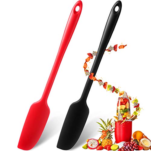 Patelai 2 Pieces 2 Pcs Silicone Jar Spatula Long Handle Scraper, Red, Black | Non-stick Rubber Heat Resistant Spatula Silicone Scraper for Jars, Smoothies, Blenders Cooking Baking Stirring Mixing Tools - color: Red, Black