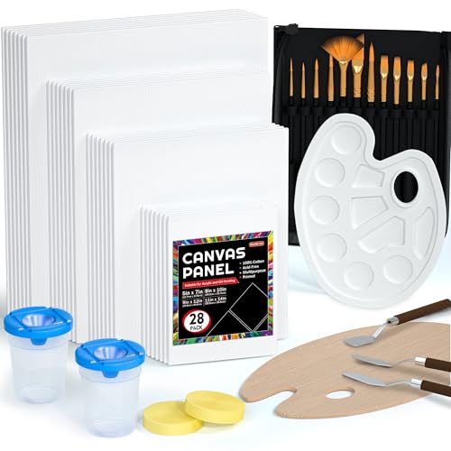 Shuttle Art Canvas Painting Kit 50-Pack, 28 Multi-Size Canvas for Painting & 22 Art Tools (Brushes, Palette, Painting Knives), Ideal Art Supplies for Acrylic Oil Gouache Painting