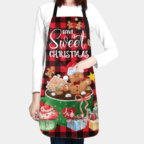Giwawa Unisex Adult Apron Waterproof Stain Resistant Kitchen Cooking Apron with 2 Pockets for BBQ Grill Painting - color: Sweet Gingerbread