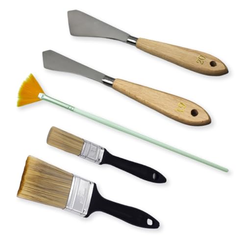 Brushes for Oil Painting Painting Knife Set 5pcs Stainless Steel Palette Knives Background Blender Brush and Fan Blender Artist Brush 2 &1inch Landscape Brushes for Oil Canvas Acrylic Painting