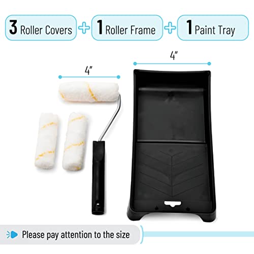 Bates- Paint Tray Set, Paint Roller Kit, 4 inch, Foam Roller, Roller Brush, Paint Tray, Roller Covers, Frame, Naps for House Painting Supplies - style: Microfiber 4", 5 pcs