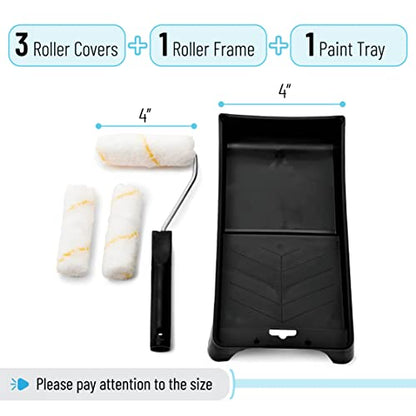 Bates- Paint Tray Set, Paint Roller Kit, 4 inch, Foam Roller, Roller Brush, Paint Tray, Roller Covers, Frame, Naps for House Painting Supplies - style: Microfiber 4", 5 pcs