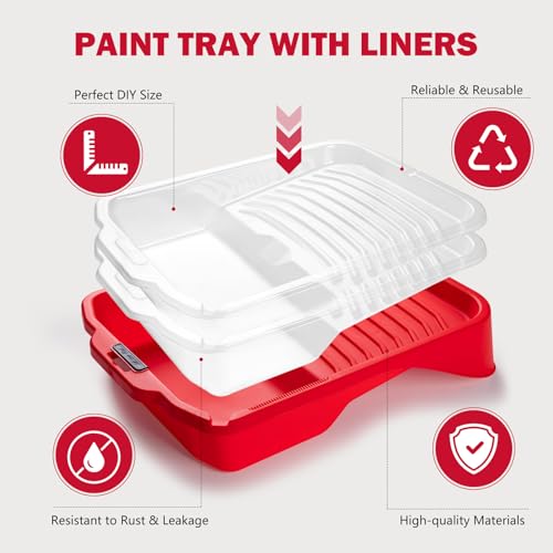 Mister Rui Paint Tray, 11 Pack, 9 Inch Paint Tray with 10 Liners | Sturdy Tray with Disposable Liners for Easy Cleanup. Ideal for Walls, Ceilings, DIY and Large Projects - size: 9 Inch, 11 Pack