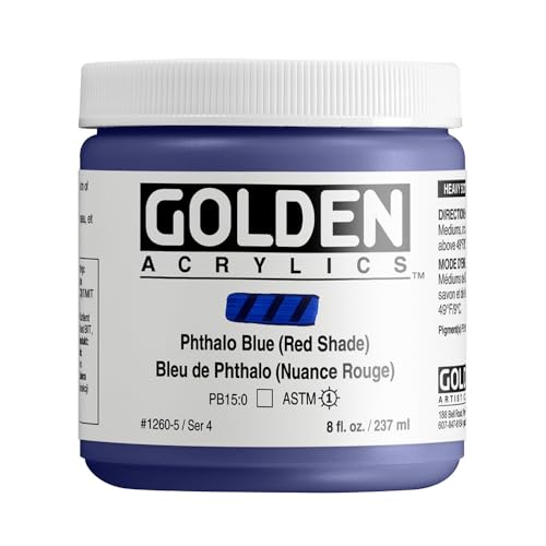 GOLDEN Heavy Body Acrylics, Phthalo Blue (Red Shade), 8 fl. oz. Jar, Professional Acrylic Paint, Transparent