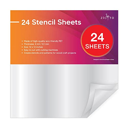Easy Cut Stencil Sheet Set of 24-12x12 Mylar for Cricut Vinyl Cutting | Acetate Craft Material Sheets, 12 X 12 Inch - Easy to Cut Stencils for Your Vinyl Cutting Projects