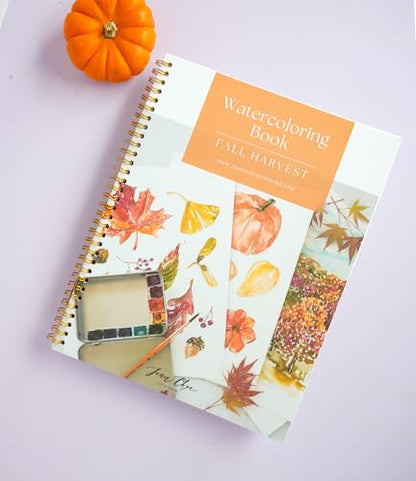 Fall Watercolor Workbook for Beginners – Pre-Outlined Autumn Designs on 300gsm Cold Press Paper, Step-by-Step Instructions & Online Videos – Spiral Bound DIY Art Book for Adults & Teens - style: Fall
