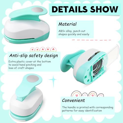 CHENGU 6 Pcs Circle Punch Set 3in/2in/1.5in/1in/0.6in/0.3in Scrapbook Hole Punchers Crafting with 10 Sticker Paper Round Cutter Scrapbook for Office Supplies DIY Albums Photos(Mint Green) - color: Mint Green, style: Circle