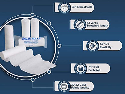 Gauze Rolls Pack of 24 – Premium Quality Lint and Latex-Free 4 inches x 4.1 Yards Conforming Stretch Bandages Designed for Effective Wound Care & Comfort - Ideal for use as a Mummy wrap - size: 4 Inch - 24 Rolls
