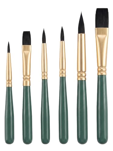 6-Piece Mini Travel Watercolor Brush Set–Flat & Round Paint Brushes Portable Tiny Brush for Watercolor, Oil, Acrylic Painting