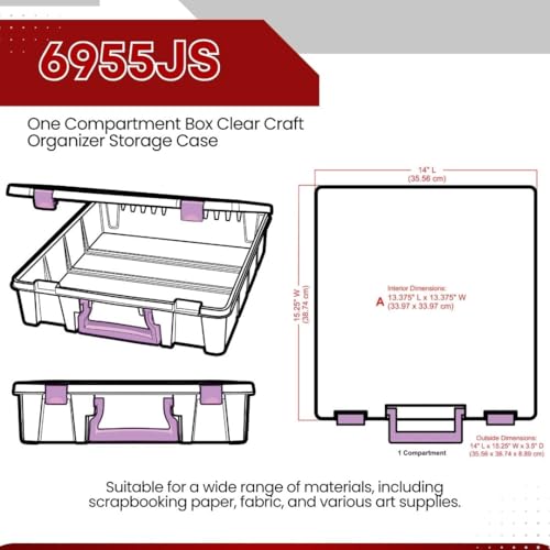 ArtBin Essentials 12 x 12 One-Compartment Craft Box, Clear | One Open Compartment, 15.25 x 14 x 3.5 Inches, Secure Latches, Stackable, Durable Polypropylene - color: Purple