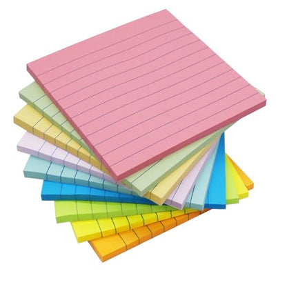 9 Pack Lined Sticky Notes with Lines 4x4 in, Large Self-Stick Note Pads | 9 Colors, Strong Adhesive, Big Rlued Memo Pads, 4x4 Sticky Notes Eeay Post for Office, School, Home Use - size: 4x4 in
