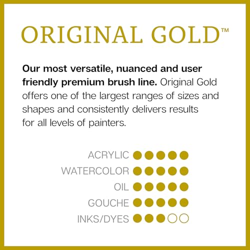 KINGART Premium Original Gold Series Handcrafted Golden Taklon Multimedia Artist Brushes, Set of 12, Black Glosss Handle, for Oil, Acrylic, Watercolor & Gouache Paints