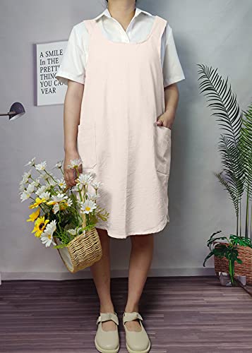 Cotton Cross Back Aprons Solid Color Cooking Kitchen Garden Smock for Women Girls with Pockets - color: Beige