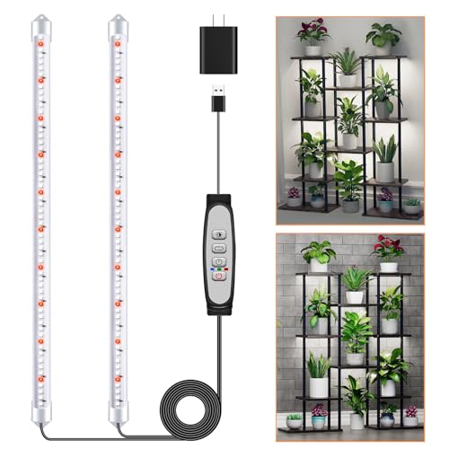 SDOVUERC 16'' 2 Bars Grow Light Strips for Indoor Plants with Auto ON/Off Timer 6/12/18H, 5 Dimmable Levels for Shelves Plant Growing (2 Bars, 1 Pack) - color: 2 Bars, size: 1 Pack