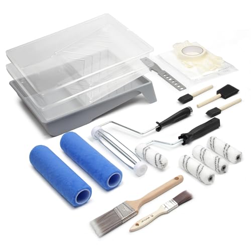 VOOMEY Paint Roller Kit 9 Inch, 20piece Painting Tool Kits | 4" & 9" Microfiber Roller Covers, Paint Tray with Liners, House Painting Supplies for Interior Exterior DIY - style: 20pcs paint roller kit