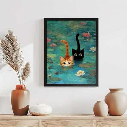 TCDZMYGS Pond Cat Paint by Numbers Kit for Adults Beginner,10x12 in | Paint by Number for Beginner,Adult Paint by Number,HD Color Canvas,DIY Tool Kits,Stress Relief Craft,Great Gift,With Frame - color: paint by number-1225-3