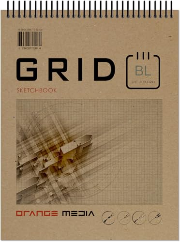 Orange Media Grid Sketchbook. Spiral Bound. Top Spine. Multi-Media. (8.5" x 11") 1/8" Box. (Blue Grid). SB-50100-TS - color: Blue Grid