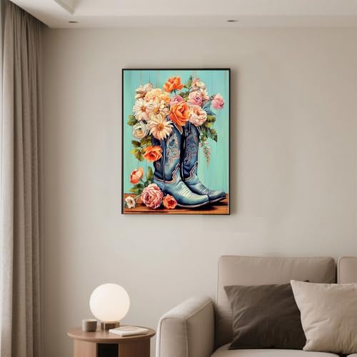 Dorwendis Boots Diamond Art Kits for Adults,Diamond Painting Kits12x16inch | 5D Diamond Painting Kits for Beginners,Flowers DIY Full Round Drill Diamond Dot Gem Art Kits for Home Wall Decor - color: DOW-DP-028