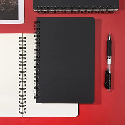 EUSOAR Spiral Notebook Journal, A5 3packs 5.5"x8.3" Hardcover Blank Kraft Sketch Notebook Journals Bulk，College Wirebound Memo Notepads Diary Planner Notebook with Unlined Paper 120pages/60sheets - color: Black, size: A5-3 Packs