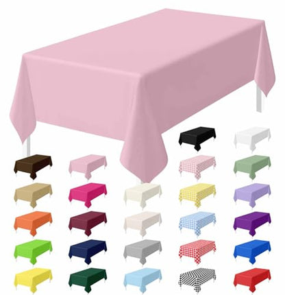 HEIPINIUYE 2 Pack Light Pink Tablecloth Disposable 54 x 108 Inch Baby Pink Plastic Table Cloth Disposable Waterproof Rectangle Table Cover for Party Birthday Camping Picnic Tablecloths - color: Light Pink Rectangle Tablecloth, size: 2 Pack