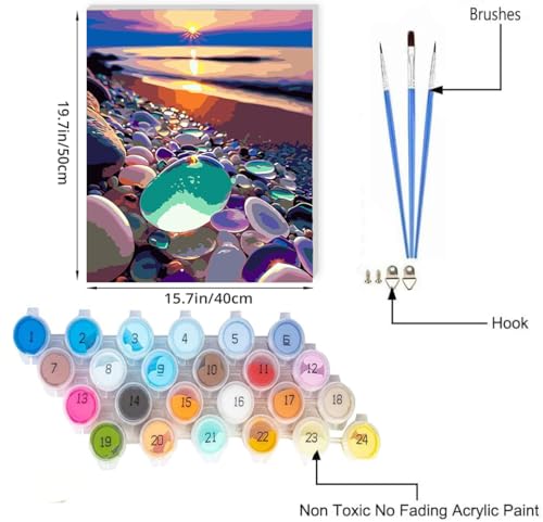JUJUHOOD Beach Paint by Number Kits for Adults Beginner,Sunset Paint by Number Kit for Adults, Adult Paint by Number Canvas with Paintbrushes and Acrylic Pigment 16x20 inch,Sunset Beach - color: Sunset Beach