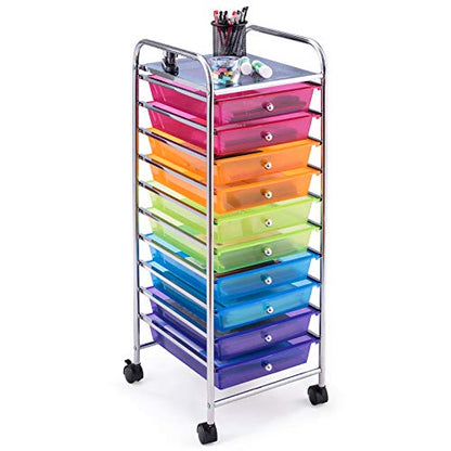 Happygrill 10-Drawer Storage Cart, Utility Cart with Removable Drawers & Metal Frame, Rolling Storage Cart with Lockable Wheels for Home, Office, Rainbow - color: Rainbow