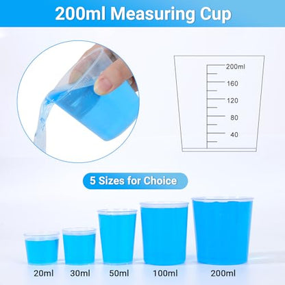 Resin Mixing Cups and Sticks, 70 Packs Epoxy Measuring Cups Kit - 20PCS 200ml Disposable Graduated Cups, 50PCS Wooden Stir Sticks for Mixing Paint, Stain, Epoxy, Resin - color: Clear cups+wooden stick, size: 200ml