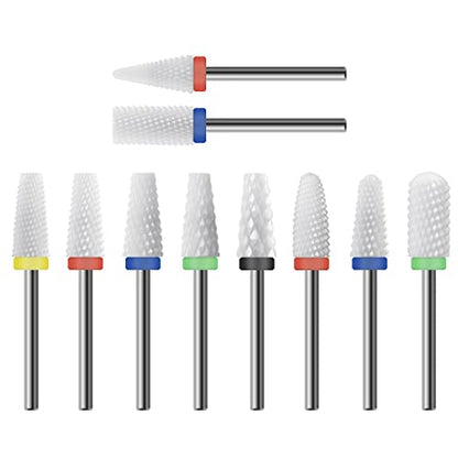 Ceramic Nail Drill Bit 10Pcs-3/32 Nail Drill Bits for Acrylic Nails,Professional Electric Nail Drill for Crystal Nail Extension Nail Removal,The Short Handle Does Not Shake., 1.0 Count - size: Combo 04