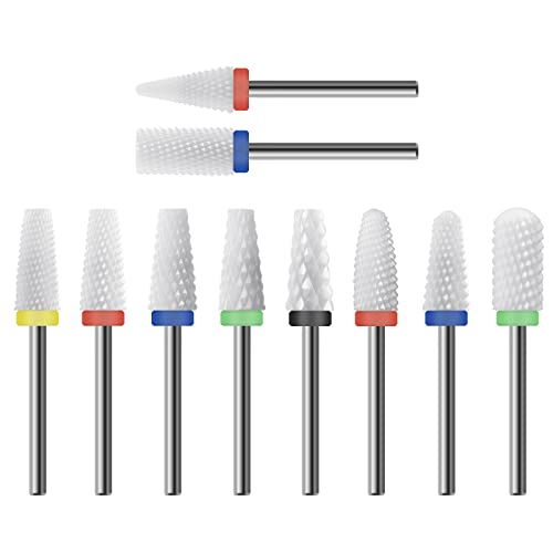 Ceramic Nail Drill Bit 10Pcs-3/32 Nail Drill Bits for Acrylic Nails,Professional Electric Nail Drill for Crystal Nail Extension Nail Removal,The Short Handle Does Not Shake., 1.0 Count - size: Combo 04