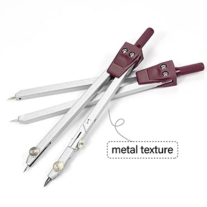 Unjoo 9Pcs Precision Geometry Set Metal Compass,Geometry Tool Set (Brown) | Shatterproof Storage Box, Circle Drafting Tool and Architecture, Drafting Kits for Engineers Students - color: 9pcs-red