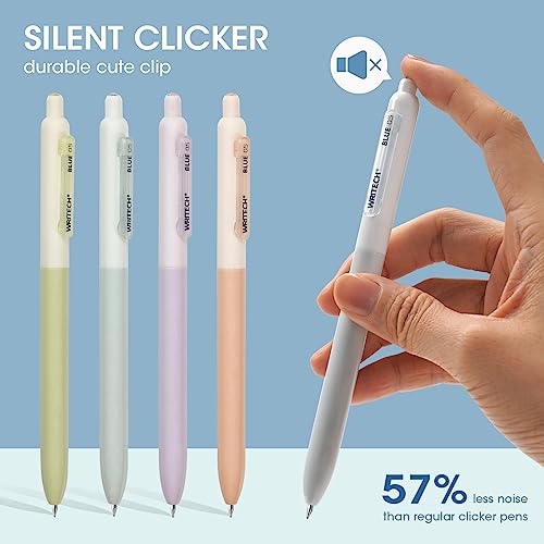 WRITECH Gel Pens Fine Point: 0.5mm Blue Ink Silent Click 8ct - color: Blue