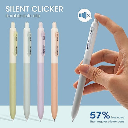 WRITECH Gel Pens Fine Point: 0.5mm Blue Ink Silent Click 8ct - color: Blue