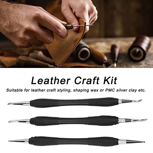 3PCS Leather Craft Modeling Tools Grooving Tools, Leather Embossing Spoons Leathercraft Modeling Carving Tools Kit, Leather Craft DIY Kit for Leather Press Rub/Edge Skiving