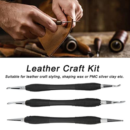 3PCS Leather Craft Modeling Tools Grooving Tools, Leather Embossing Spoons Leathercraft Modeling Carving Tools Kit, Leather Craft DIY Kit for Leather Press Rub/Edge Skiving