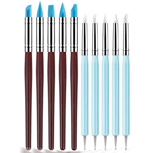 Silicone Clay Sculpting Tool - 10Pcs Modeling Dotting Tool for Pottery Craft, Rock, Nail, Blending, Drawing