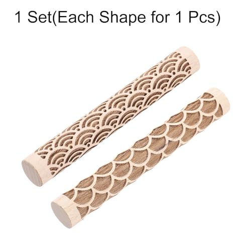 HARFINGTON 2pcs Wood Clay Roller 4"Water Wave Fan Pattern Rolling Pins Pottery Tools Wood Grain Texture Rollers for Clay Baking Dough Playdough DIY - style: Water Wave + Fan