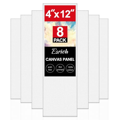 ESRICH Long Canvas for Painting, 8 Pack 4x12 Canvas Boards for Painting Cotton Primed Acid Free Blank Canvas Panels for Oil Paint, Watercolor, Acrylic Paint, Gouache and Tempera. - size: 4*12in 8pack