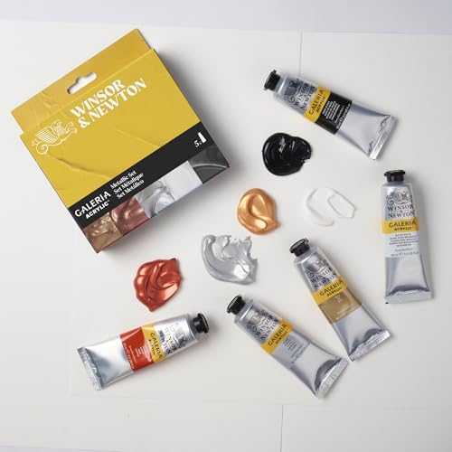 Winsor & Newton Galeria Acrylic Paint Set, 5 x 60ml (2-oz) Tubes, Metallic | Introductory Acrylic Paint made with Professional Pigments, Perfect for Beginners, Buttery Texture, High Tinting Strength - size: 2 Fl Oz (Pack of 5), style: 5 x 60ml (2-oz) Tube