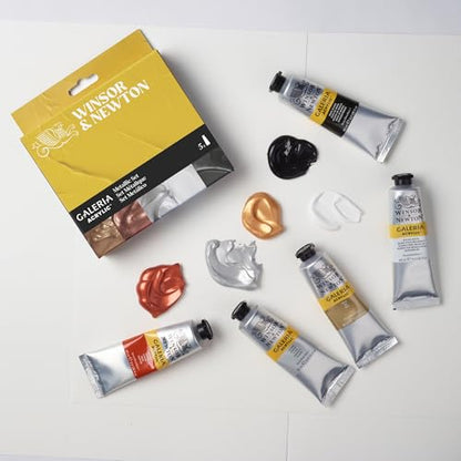 Winsor & Newton Galeria Acrylic Paint Set, 5 x 60ml (2-oz) Tubes, Metallic | Introductory Acrylic Paint made with Professional Pigments, Perfect for Beginners, Buttery Texture, High Tinting Strength - size: 2 Fl Oz (Pack of 5), style: 5 x 60ml (2-oz) Tube