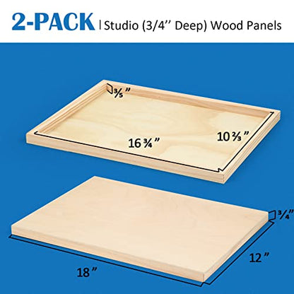 Falling in Art 2 Pack 12x18 Unfinished Birch Wood Panels Kit for Painting | Studio 3/4’’ Deep Wood Canvas, Cradle Boards for Acrylic Pouring, Art, Crafts, Epoxy Resin, Laser Engraving Cutting - size: 12'' x 18''