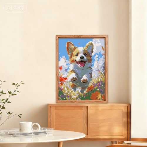 NAIMOER Dog Paint by Numbers Kits for Adults Beginner, Corgi Color by Numbers on Canvas Painting Craft Kits for Adults Without Frame, Easy Paint DIY Acrylic for Home Wall Decor 12 X16 Inch - color: Dog