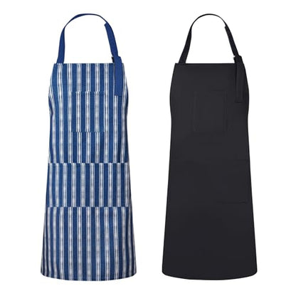 2 Pack Bid Aprons, Adjustable Kitchen Apron with 3 Pockets, Chef Works Apron. - color: Navy Stripe