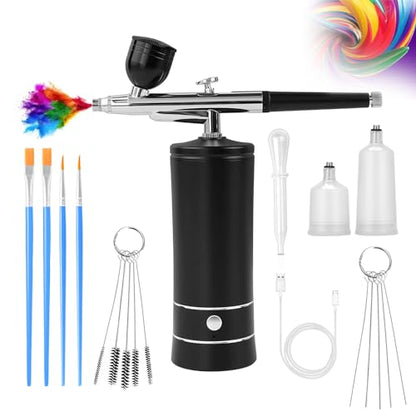 crpen Airbrush Kit with Cleaner Solution, Airbrush Cleaning Pot, Airbrush Spray Cleaning, 30psi/35psi Air Pressure, Black