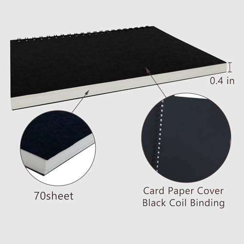 Premium 2-Pack Sketchbooks - Soft Cover, 140 Pages (70 Sheets), 7.5 x 5.1 inches, 100GSM Paper, Black Spiral Notebooks Set
