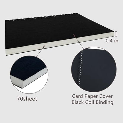 Premium 2-Pack Sketchbooks - Soft Cover, 140 Pages (70 Sheets), 7.5 x 5.1 inches, 100GSM Paper, Black Spiral Notebooks Set