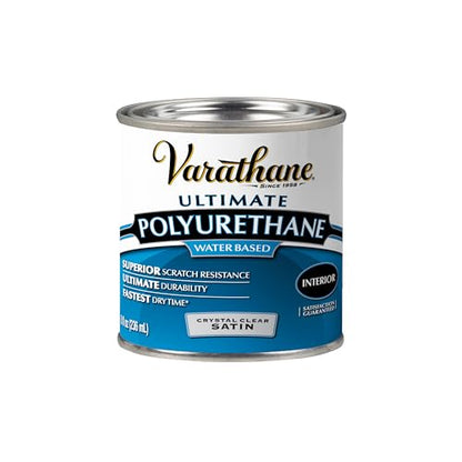 Varathane Water-Based Ultimate Satin Polyurethane | Water-Based, Crystal Clear Interior Wood Protection, Fast Dry Time, Scratch Resistance, Covers Up to 62 Sq Ft, Half Pint - color: Satin, size: 0.25 Quart (Pack of 1)