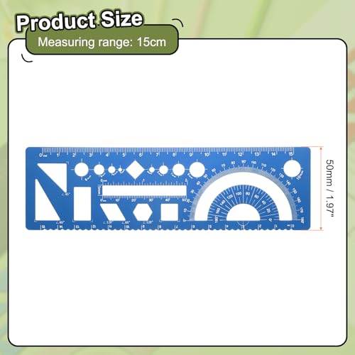 HARFINGTON 2pcs Multifunctional Geometric Rulers 15cm Metric and SAE Aluminum Straight Edge Protractor Angle Math Measuring Rulers Geometric Drawings Templates for Drawing Drafting, Blue - color: Blue