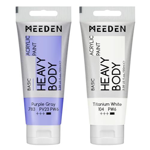 MEEDEN Acrylic Paint Purple Gray: 100ml/3.38oz x 2 with Titanium White | Heavy Body Artist Acrylic Paint Set for Canvas, Wood & Craft, Non-toxic Creamy Art Paint with Titanium White for Mixing - color: Purple Gray, size: 2 Tubes