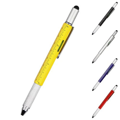 DUNBONG 6-in-1 Multi Pen, Stylus/Screwdriver, 0.7mm Black - Yellow | Aluminum prismatic non-slip grip | Rotary no-cap design | Ruler & level built-in | Refillable | Long-lasting clip - color: Yellow