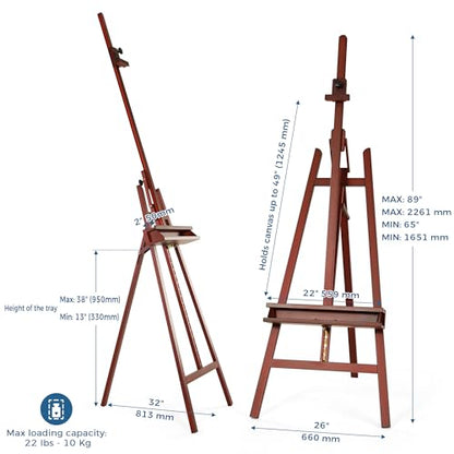 VISWIN Inclinable A-Frame Easel for Painting & Display, Adjustable 65"-89" H, Holds Canvas up to 49", Beech Wood Easel Stand with Storage Tray, Large Art Easel for Adults, Artists, Beginners - Walnut - color: Walnut